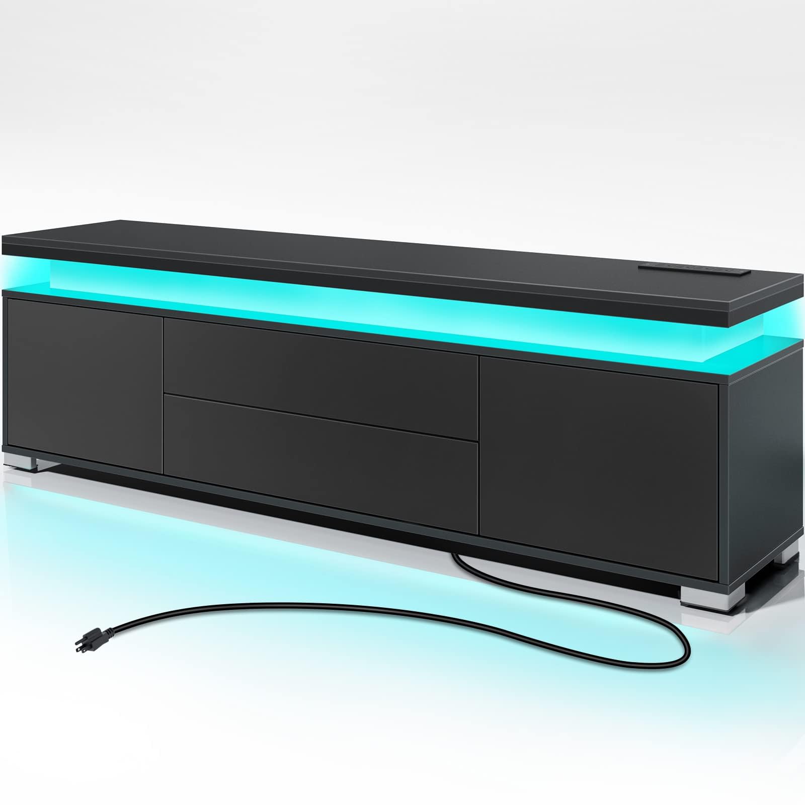 TV Stand with Power Outlet and LED Lights