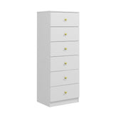 6 Drawer Vertical Dresser with Gold Handles