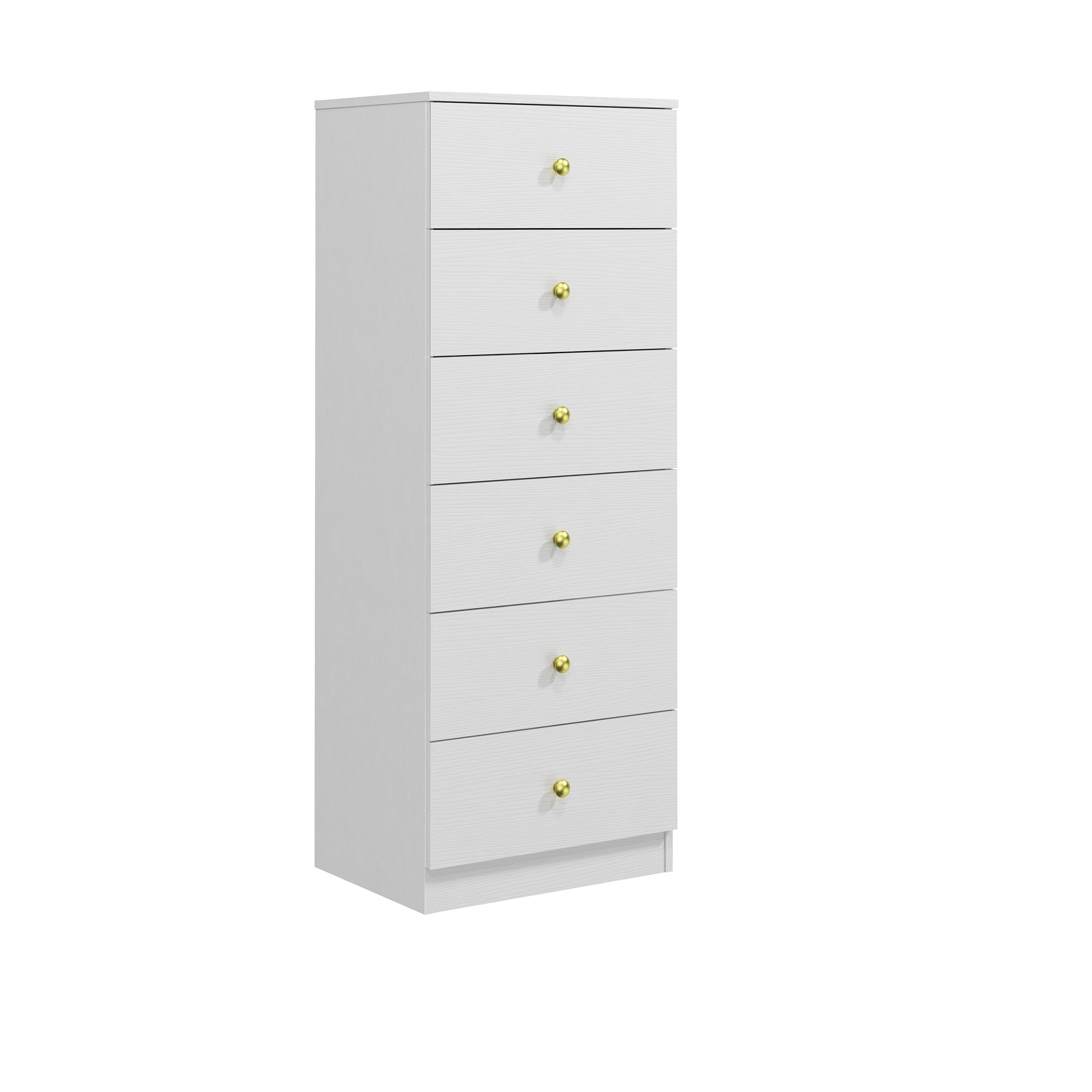 6 Drawer Vertical Dresser with Gold Handles