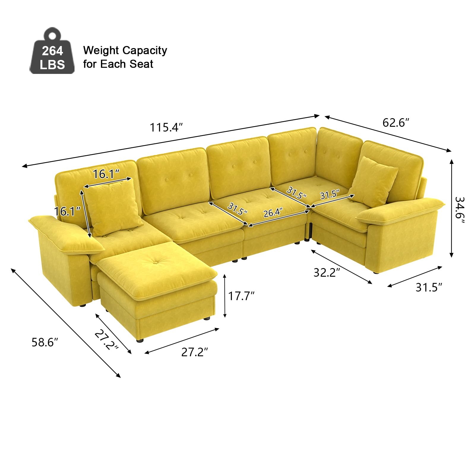 6-Seat Modular Sectional Sofa with Ottoman