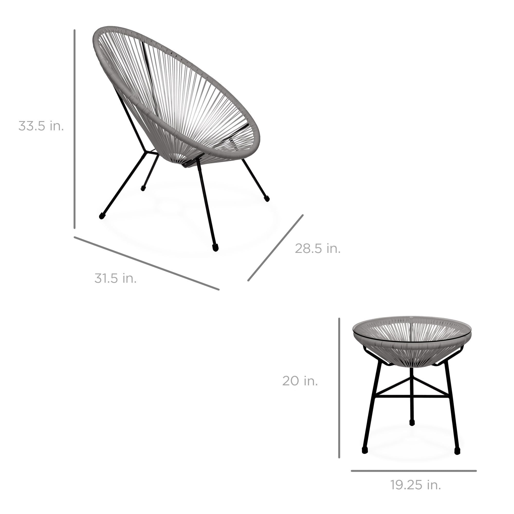 3-Piece Acapulco Patio Bistro Set with Glass Table