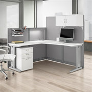 65W L-Shaped Cubicle Desk with Storage and Privacy Panels