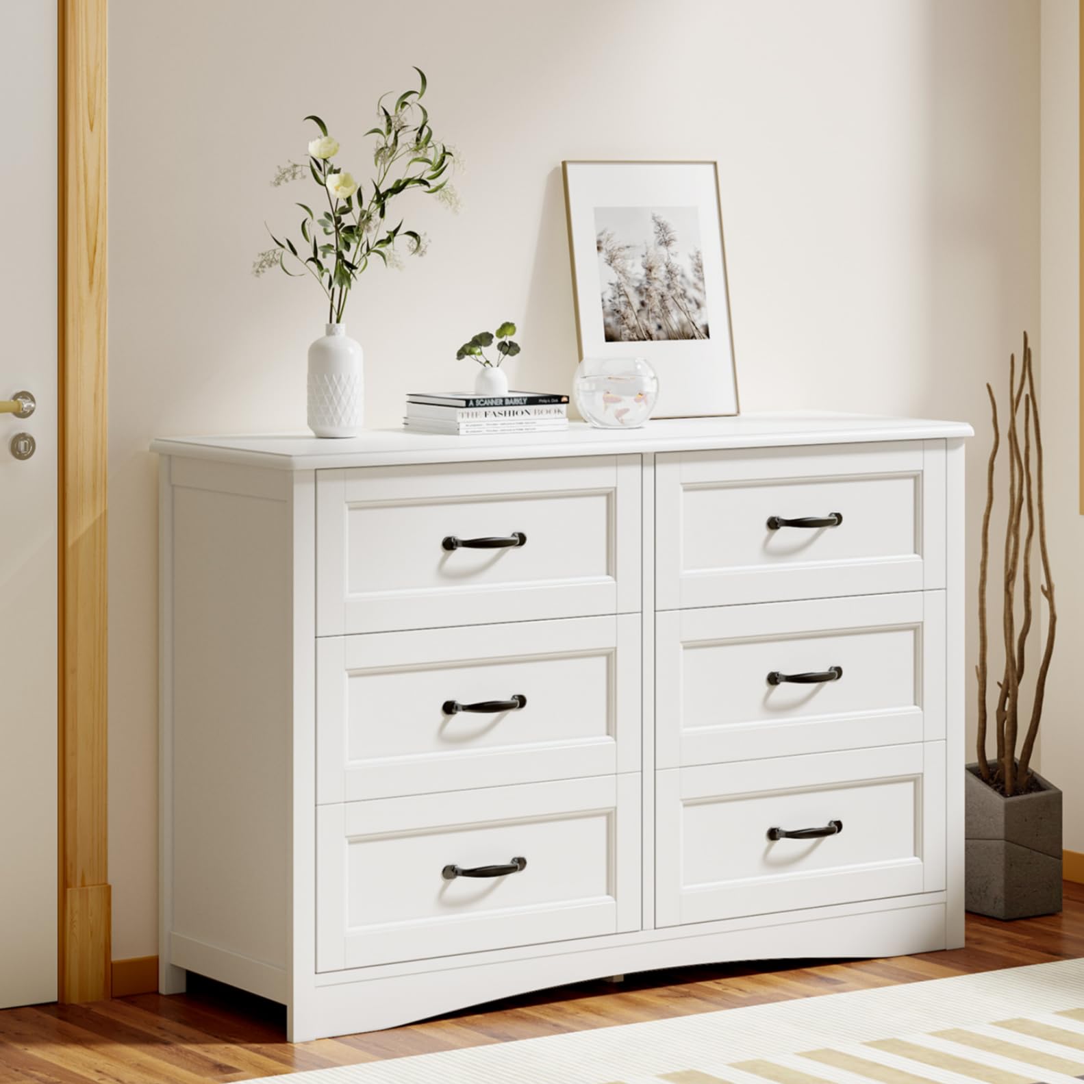6 Drawer Dresser for Bedroom 47 Inch White