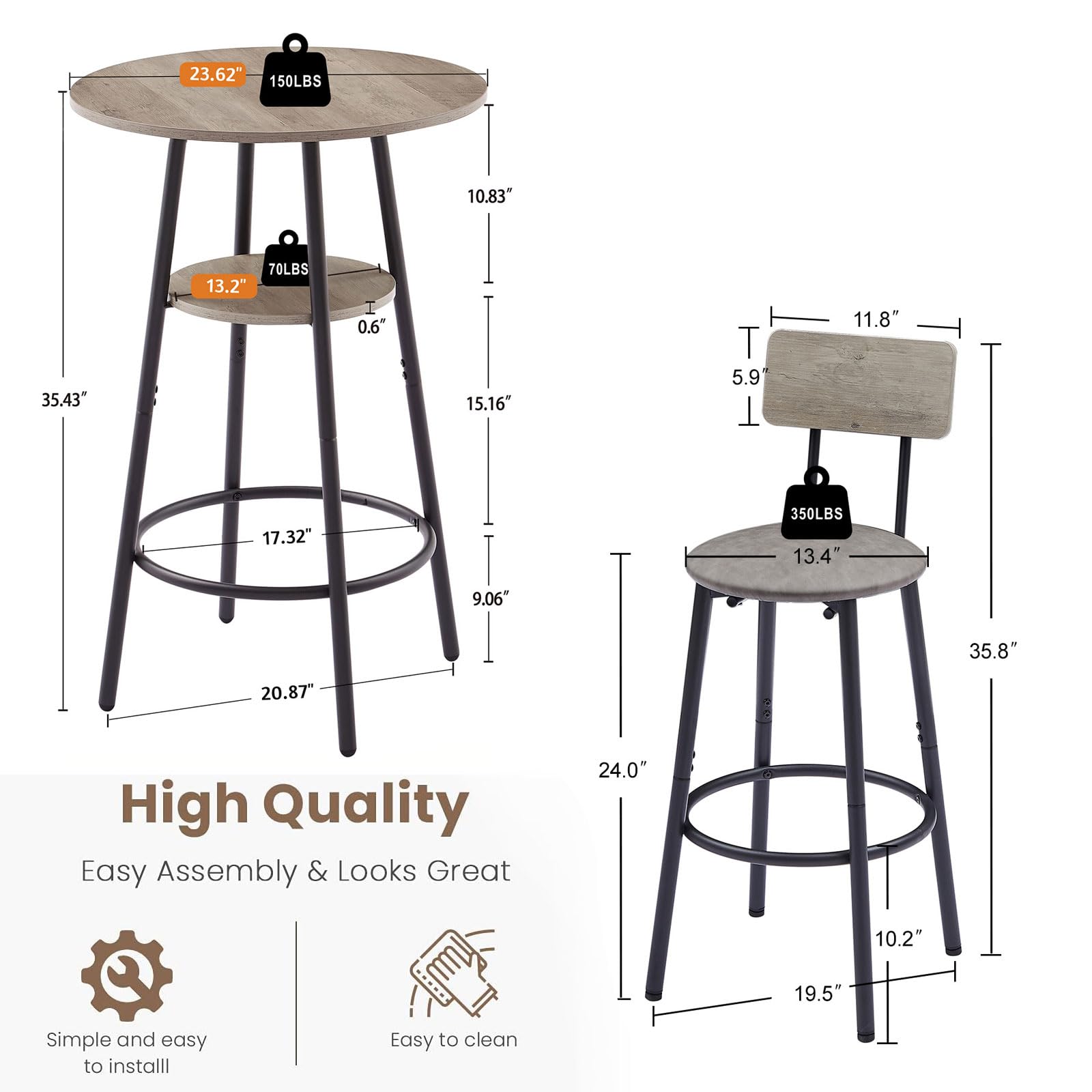 3-Piece Round Bar Table Set with Stools