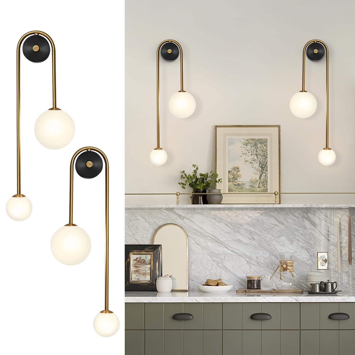 Globe Glass Wall Sconce 2-Light Modern Brushed Brass