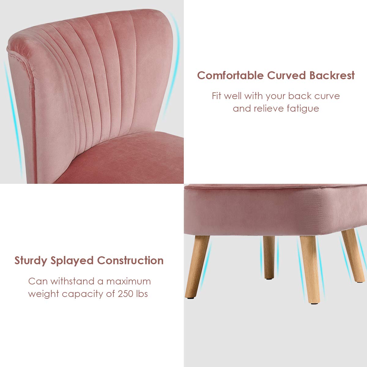 Pink Velvet Accent Chair with Wood Legs