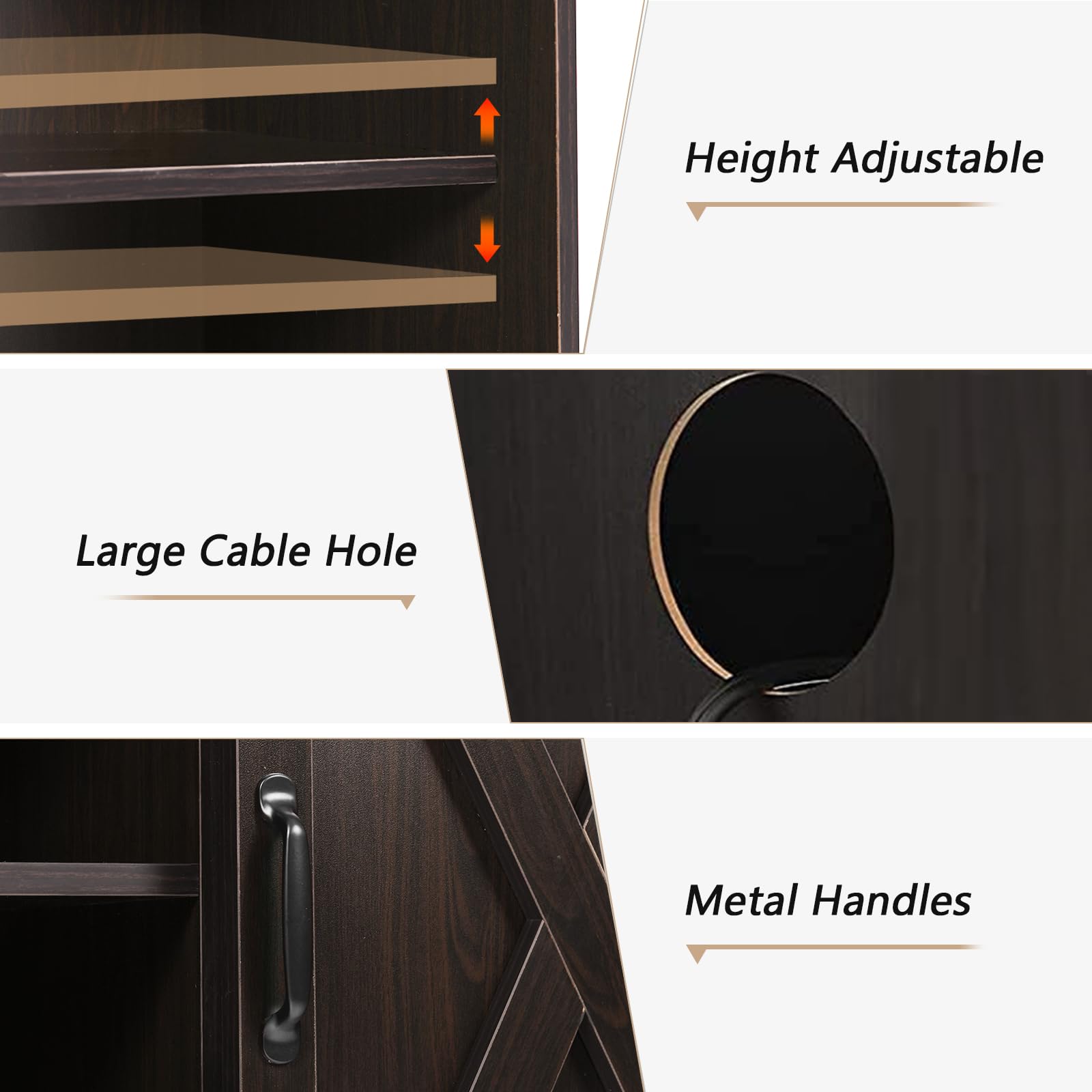 65 Inch TV Stand with Sliding Barn Doors and Storage Cabinets