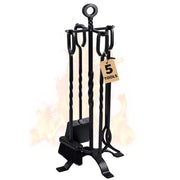 5-Piece Fireplace Tool Set with Handles - Wrought Iron