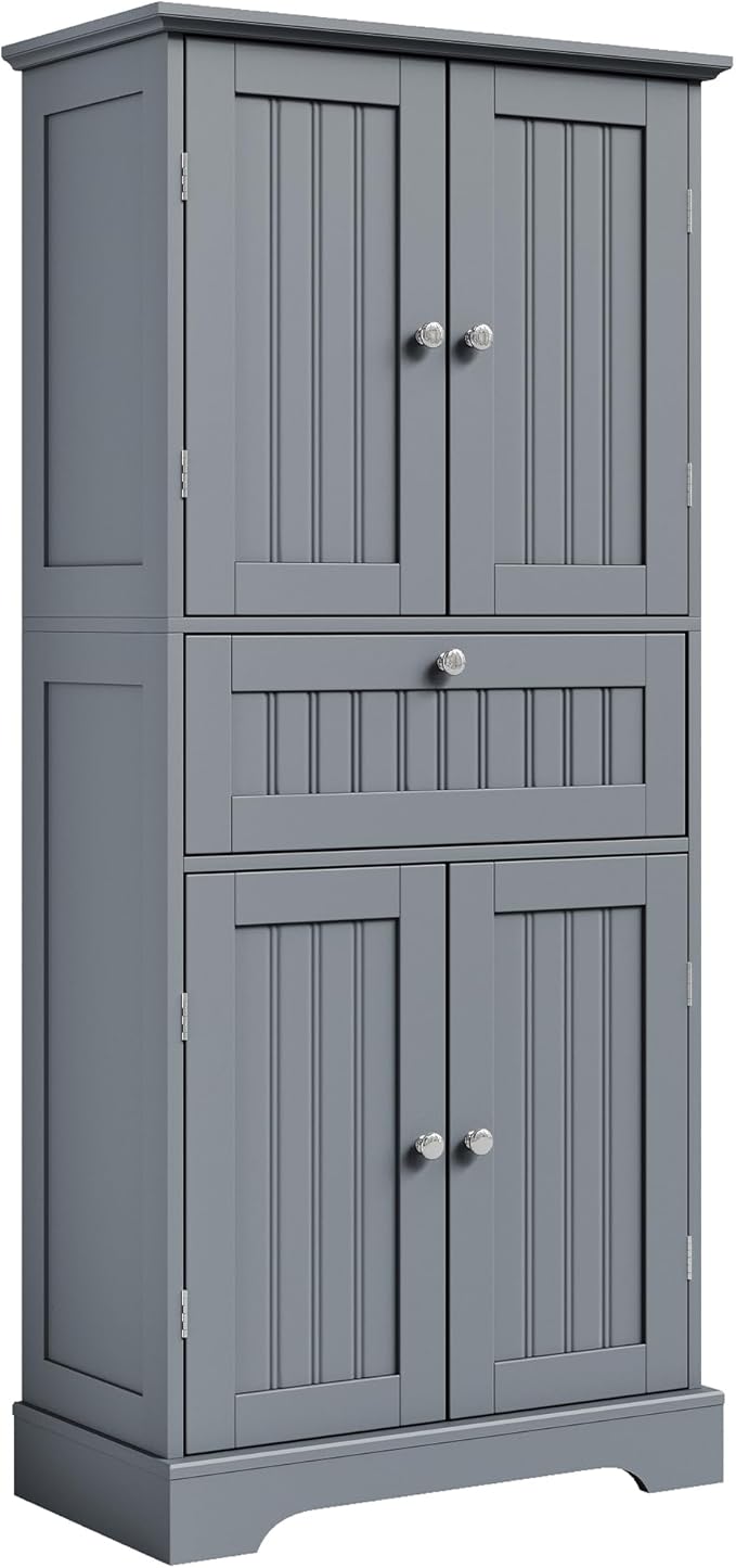 51" Tall Bathroom Floor Cabinet with Drawer and Adjustable Shelves