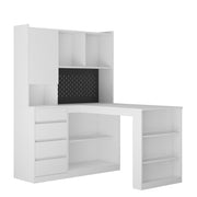 L-Shaped Home Office Desk with Hutch and LED Light