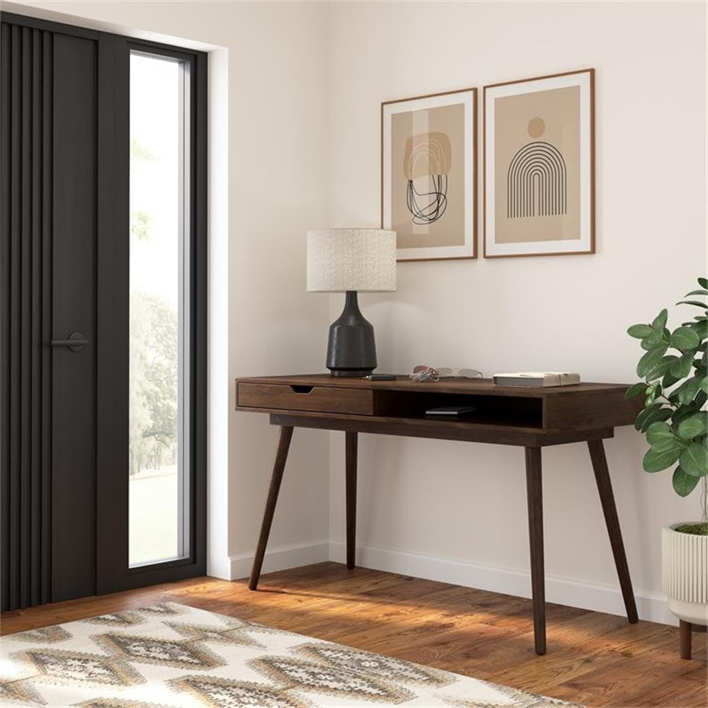 54W Writing Desk with Storage in Dark Walnut