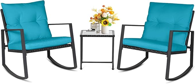 3-Piece Outdoor Rocking Bistro Set with Glass Coffee Table