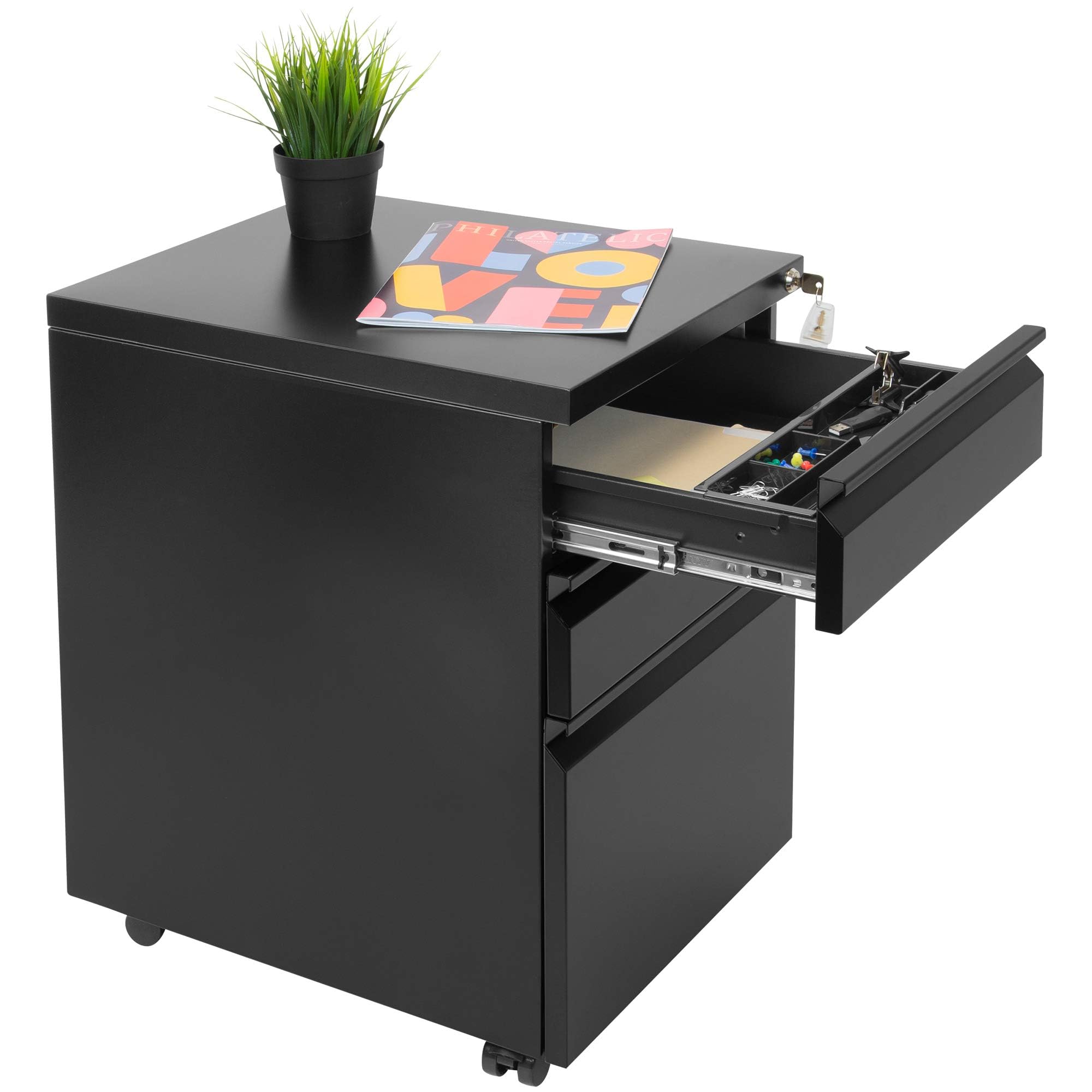 3-Drawer File Cabinet with Lock and Wheels