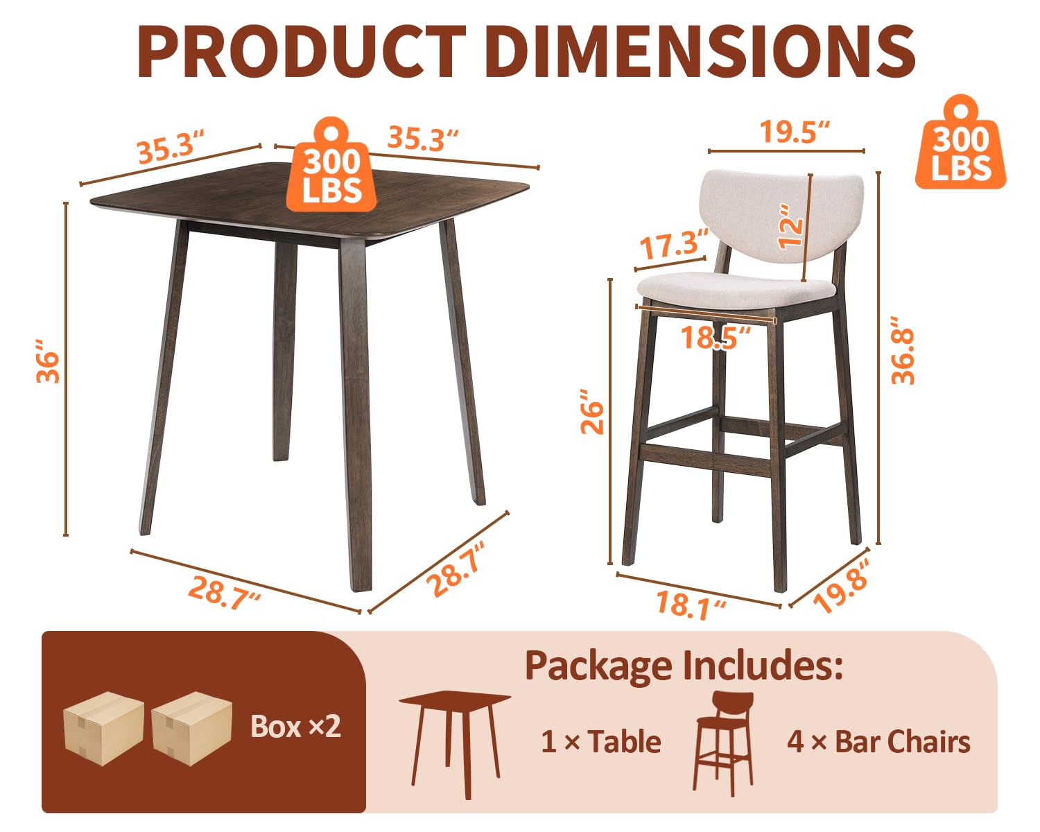 5 Piece Counter Height Dining Table Set with Upholstered Stools