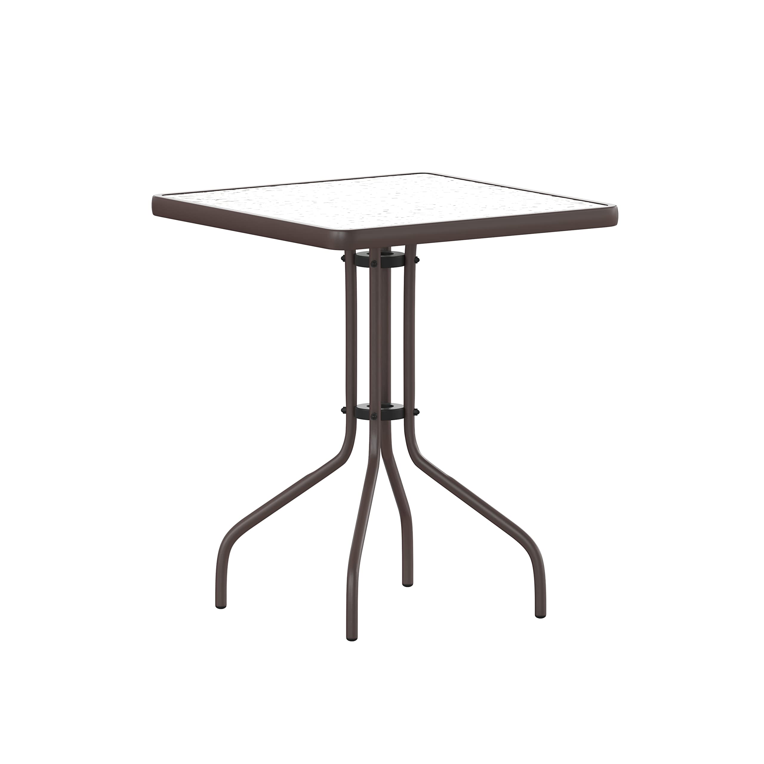 Flash Furniture TLH-0731SQ-017CBZ2-GG Lila 23.5'' Square Glass Table with 2 Metal Aluminum Slat Stack Chairs, Bronze