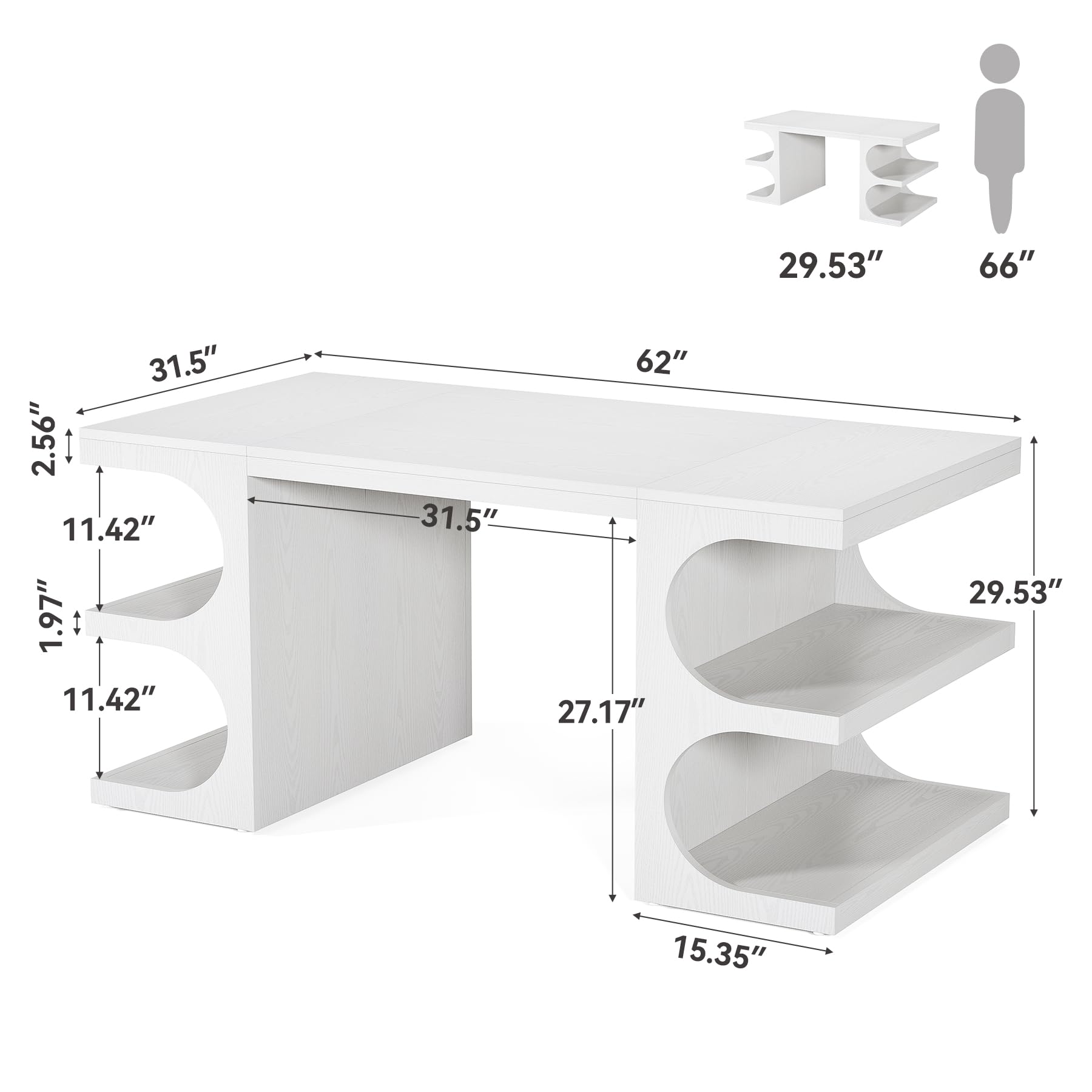 62.2-Inch Executive Desk with Storage Shelves