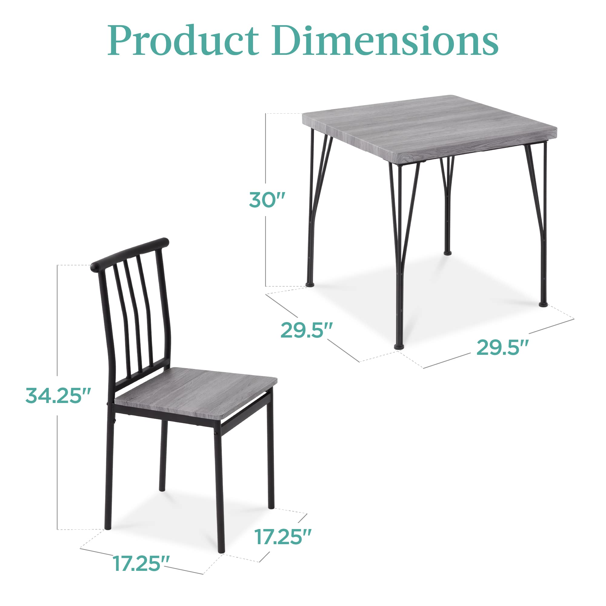 3-Piece Square Dining Set with 2 Chairs