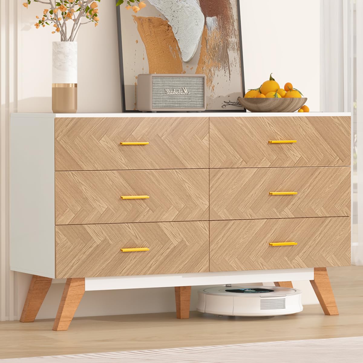 6 Drawer Wood Dresser Storage Cabinet