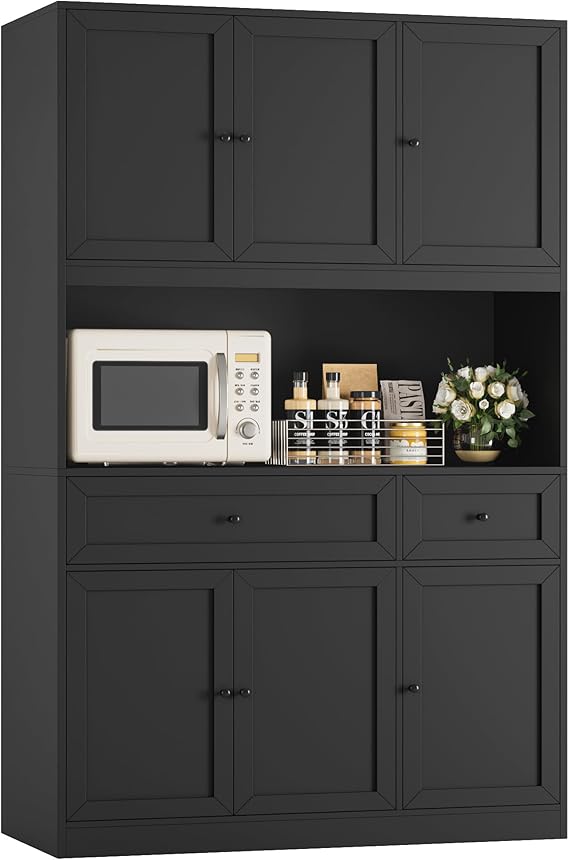 72" Kitchen Pantry Cabinet with Microwave Stand