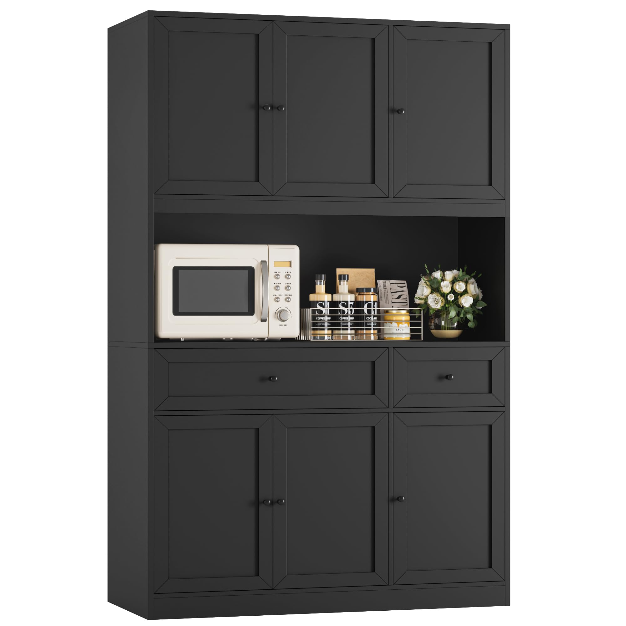 72" Kitchen Pantry Cabinet with Microwave Stand