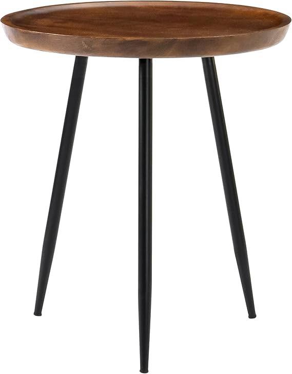 Round Side Table - Walnut Mango Wood with Metal Legs