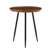 Round Side Table - Walnut Mango Wood with Metal Legs