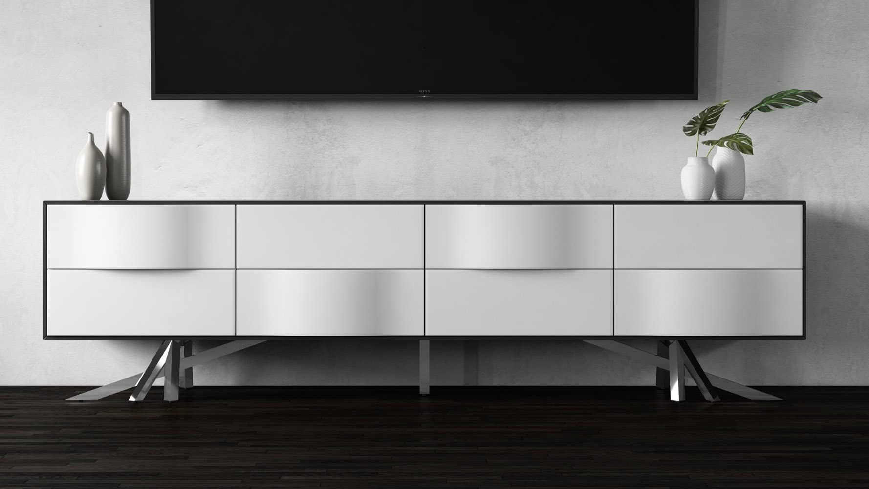 86.6" Modern TV Stand with Black Oak and White Lacquer Finish