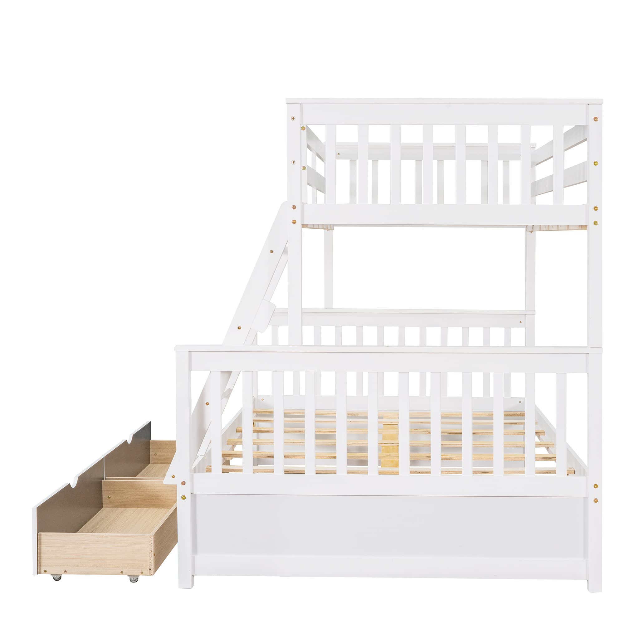 Wood Bunk Bed Twin Over Full with Storage Drawers