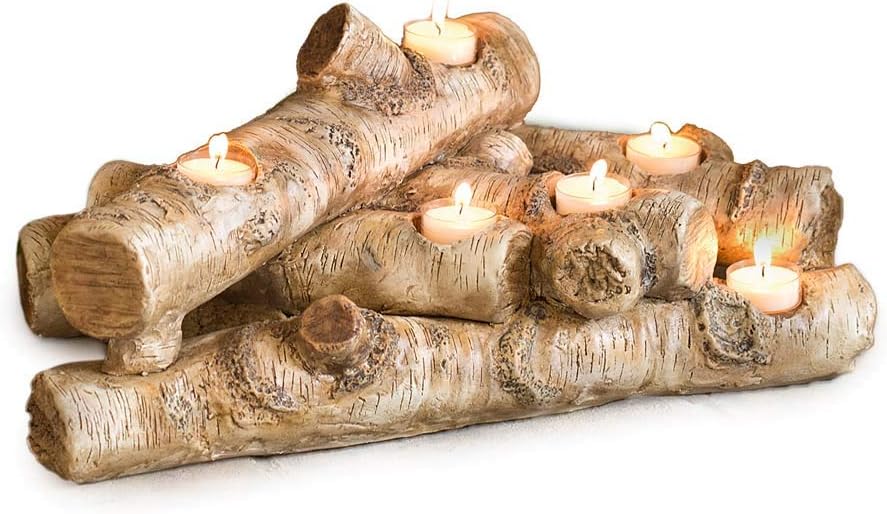 Faux Birch Wood Resin Logs Tea Light Candle Holder