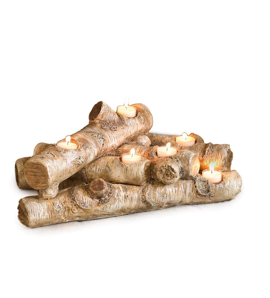 Faux Birch Wood Resin Logs Tea Light Candle Holder