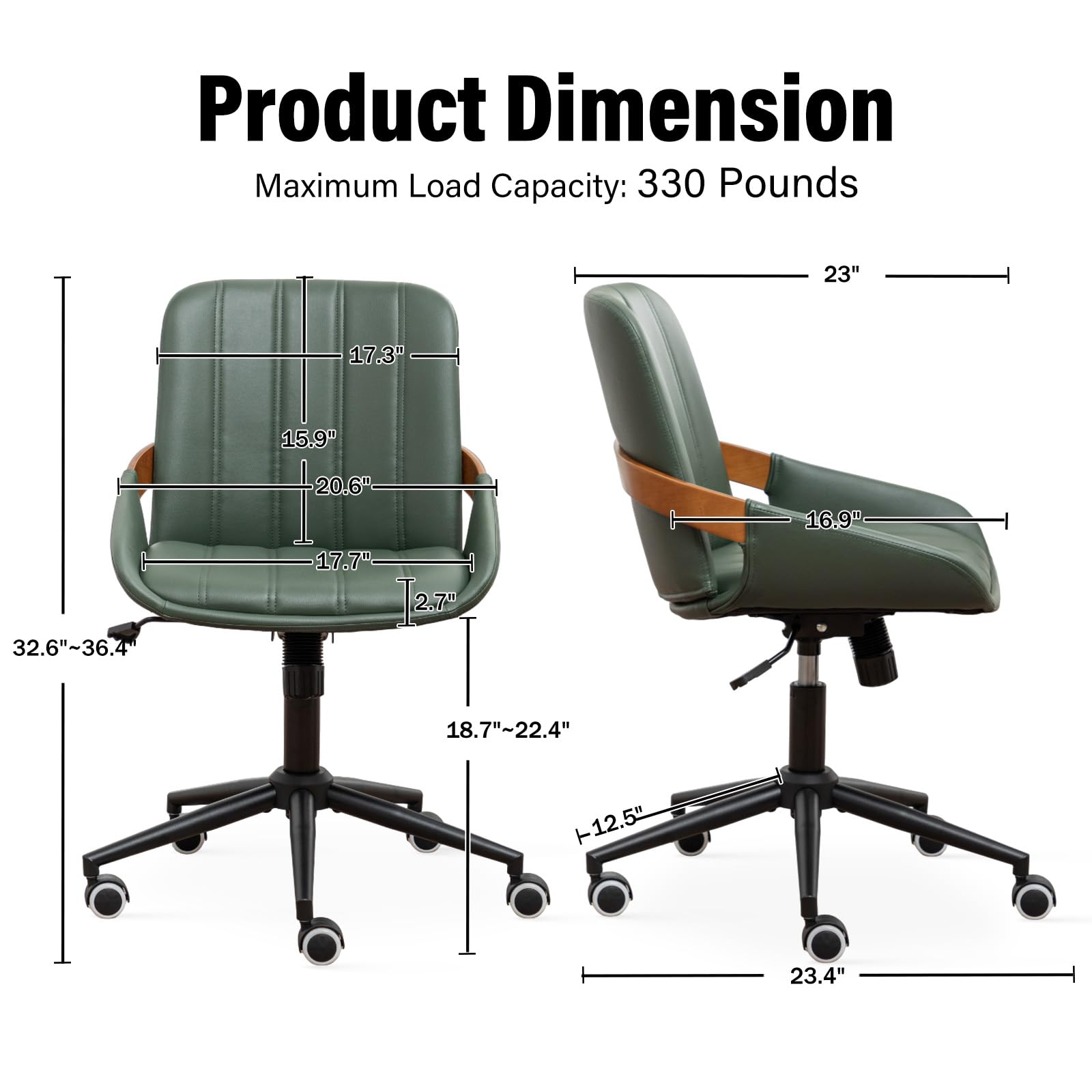 PU Leather Desk Chair with Wheels - Adjustable Height Swivel Office Chair