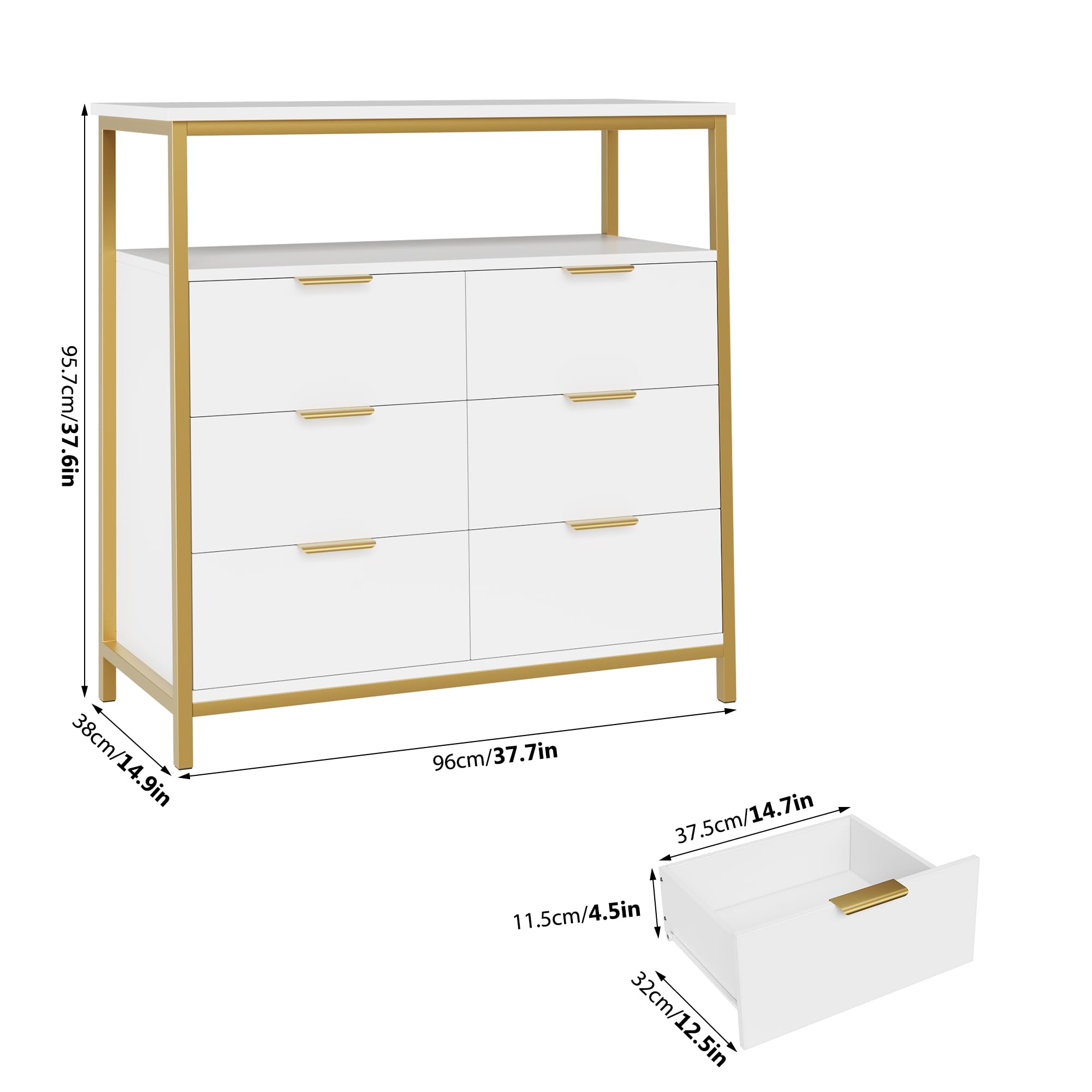 6 Drawer White Dresser with Shelf