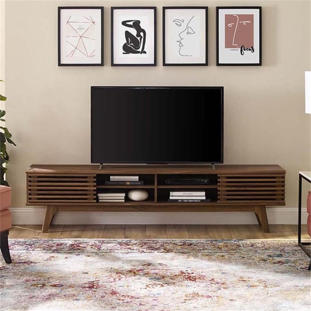70" Mid-Century Modern TV Stand with Sliding Doors