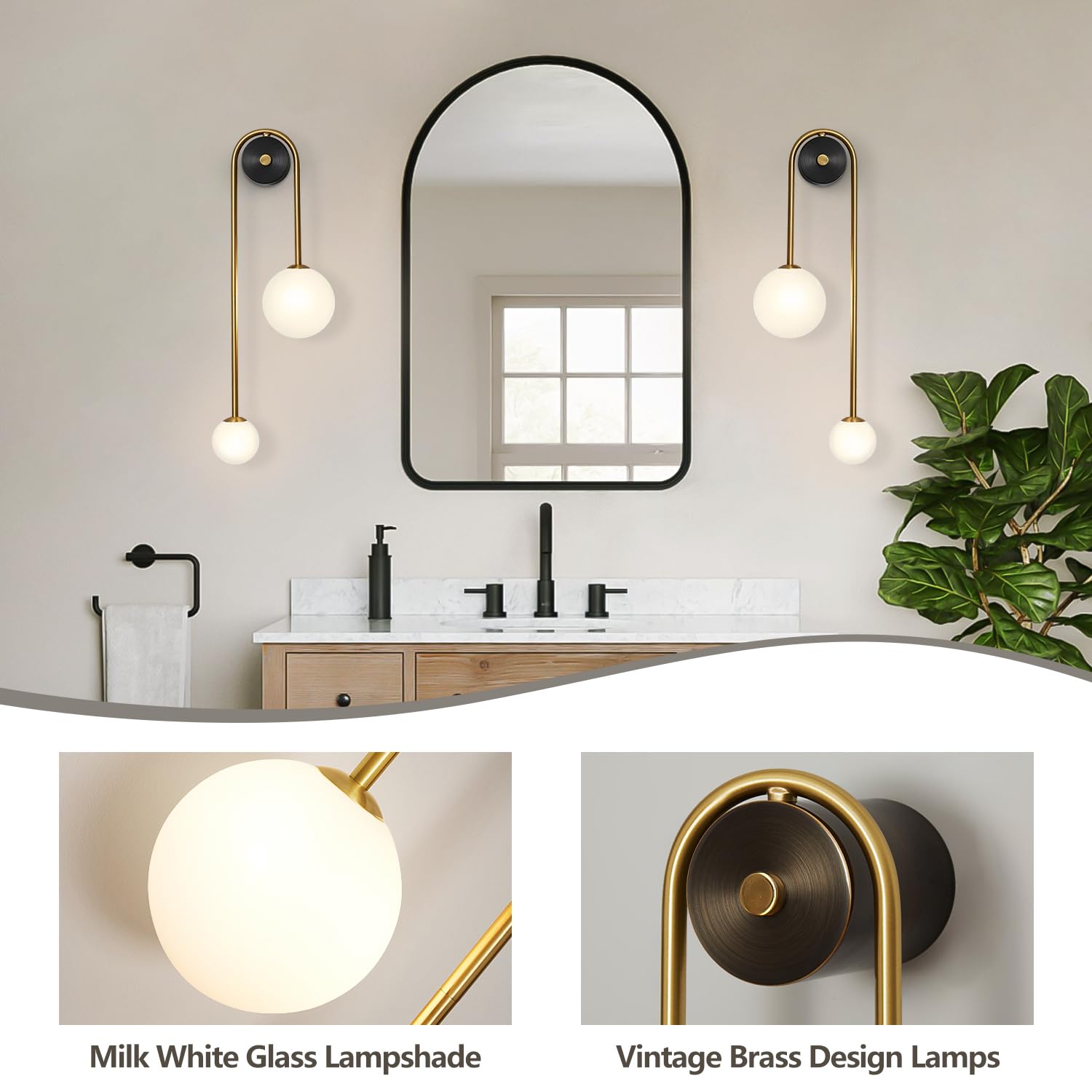 Globe Glass Wall Sconce 2-Light Modern Brushed Brass
