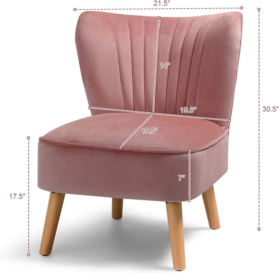 Pink Velvet Accent Chair with Wood Legs