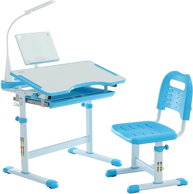 Kids Desk and Chair Set with LED Lamp