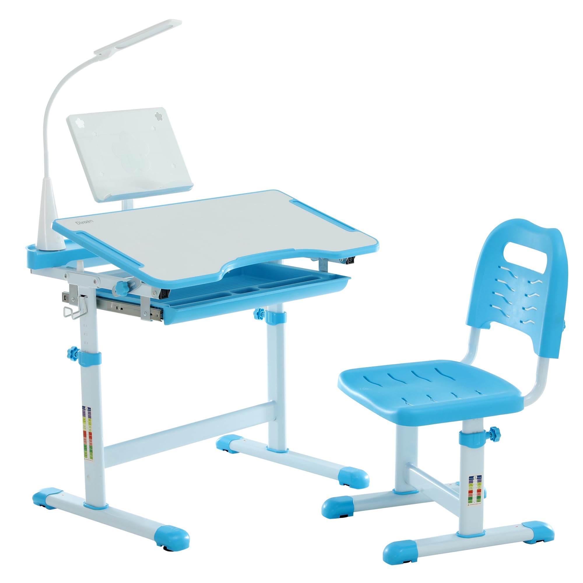 Kids Study Desk and Chair Set with LED Lamp