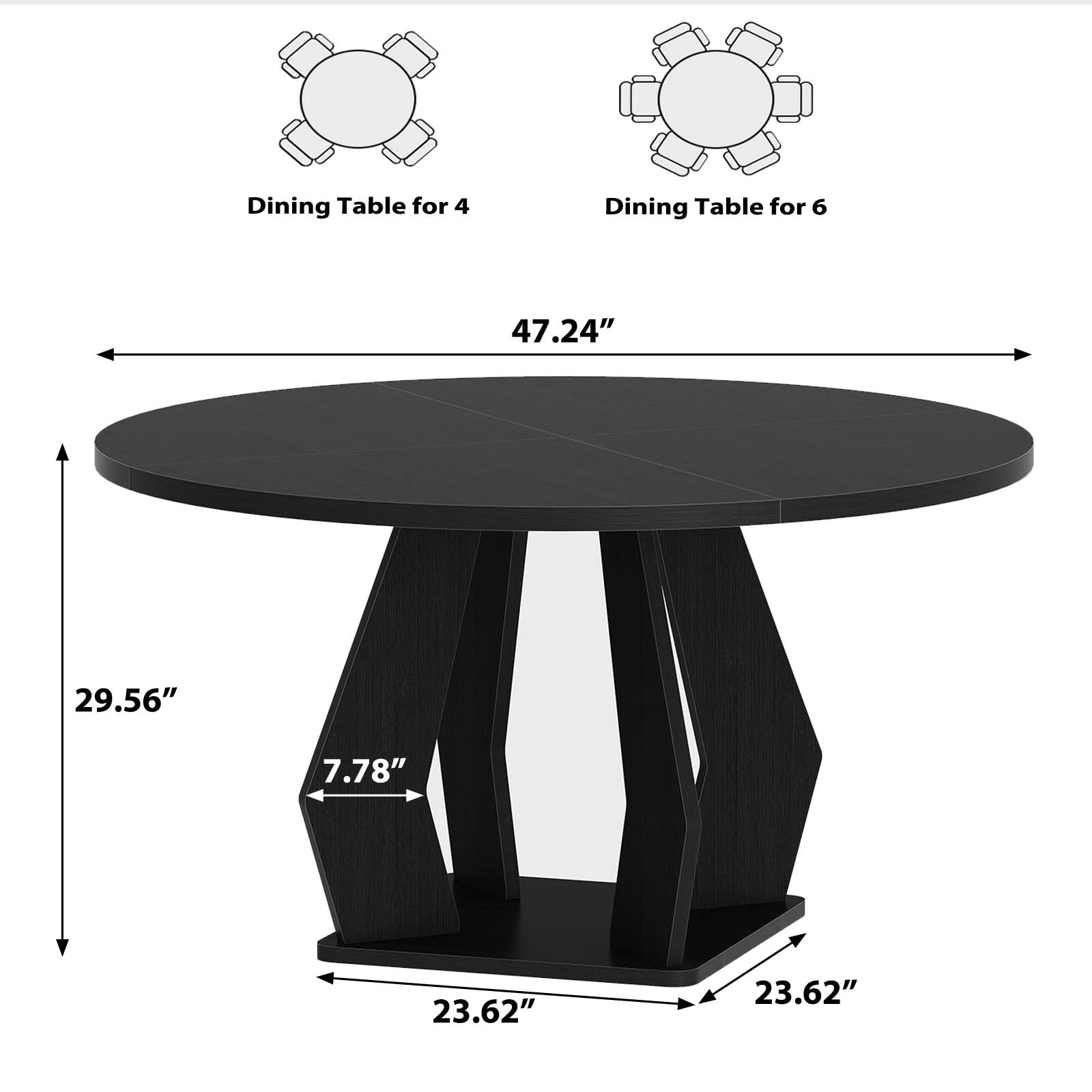 47 Inch Round Dining Table for 4-6