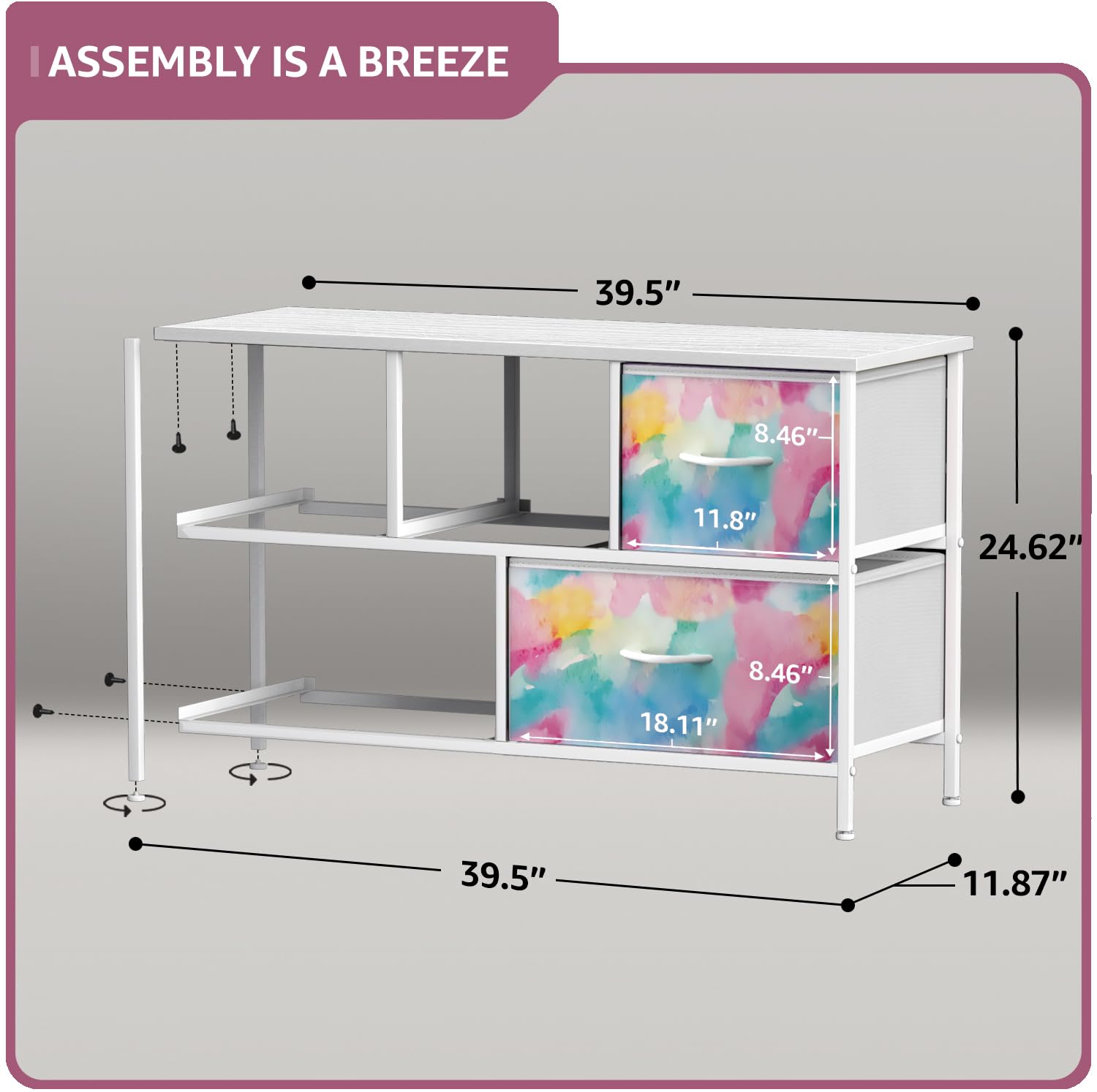 5-Drawer Storage Dresser with Fabric Bins