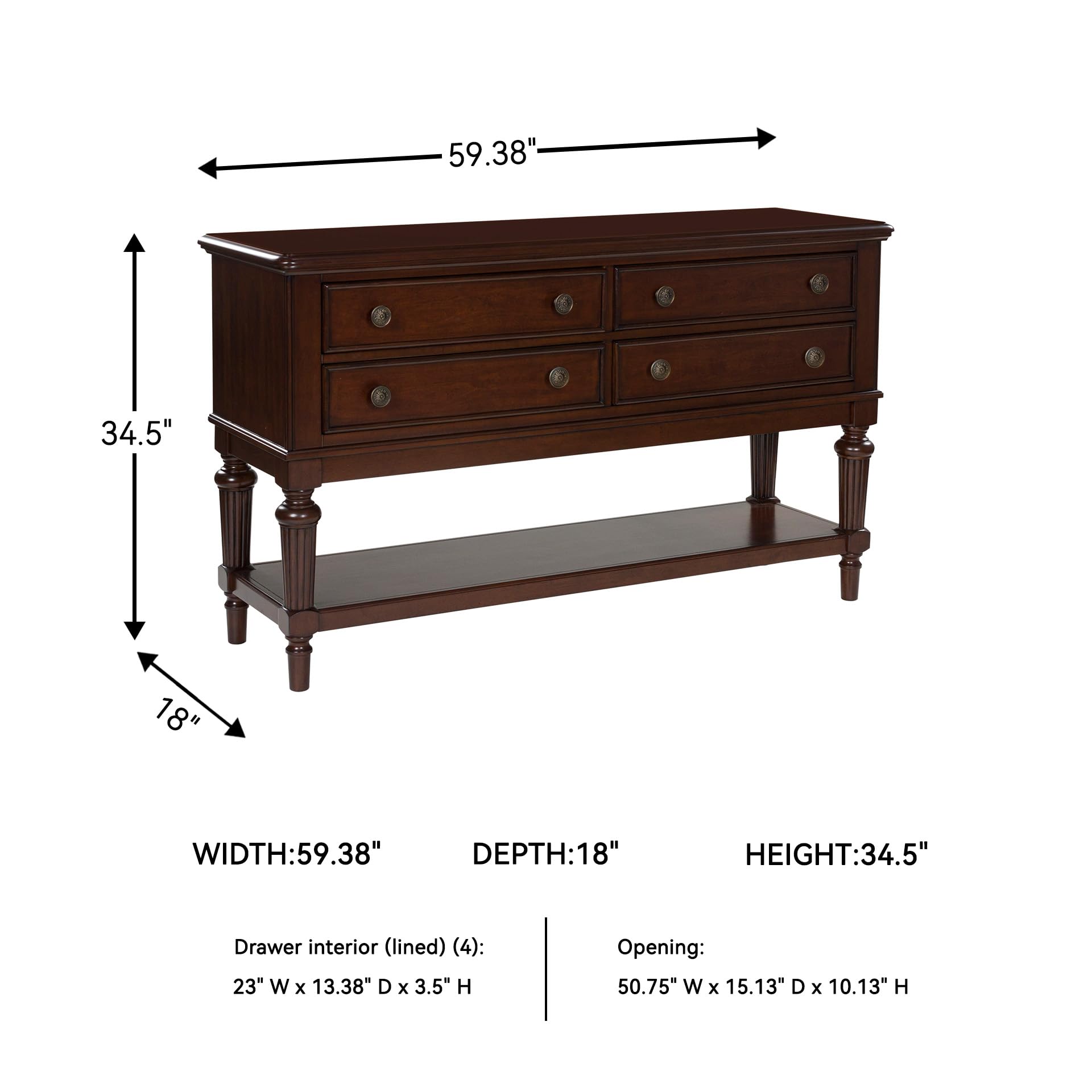 Classic 4-Drawer Dining Server with Open Shelf