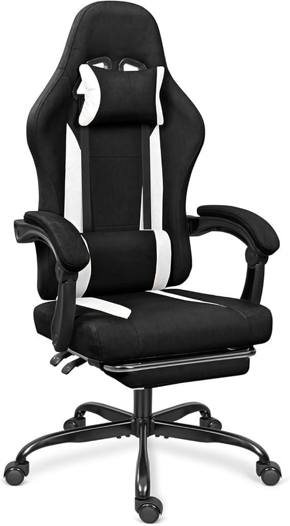 Breathable Fabric Gaming Chair with Footrest