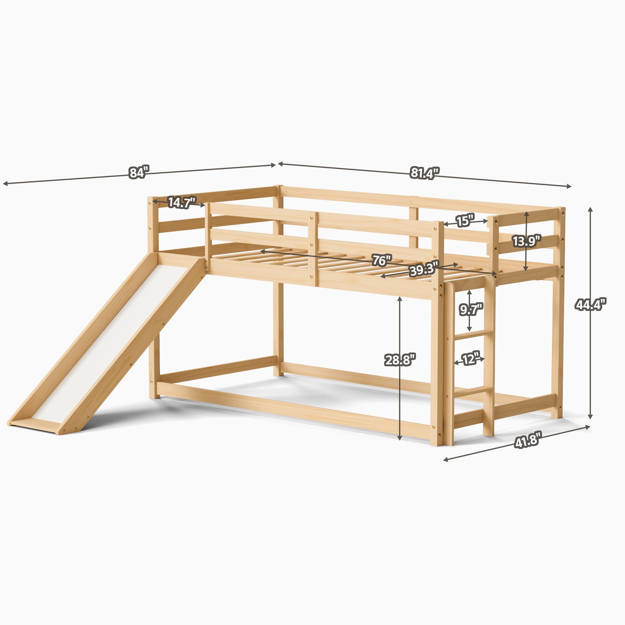 Twin Low Loft Bed with Slide and Ladder