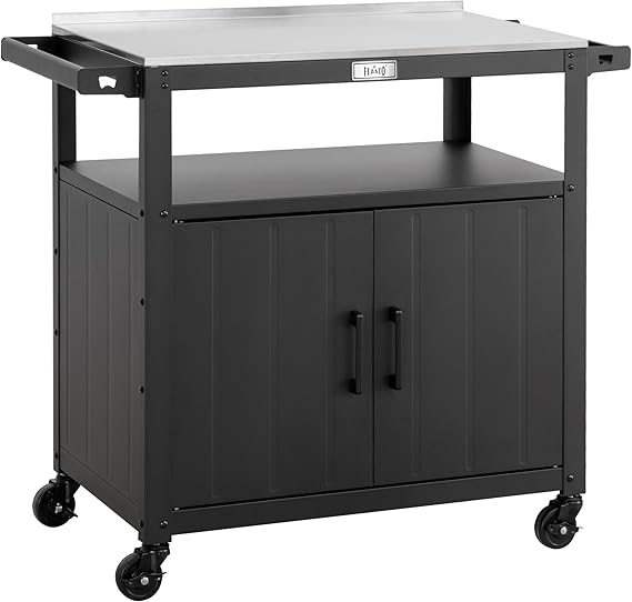 Outdoor Grill Cart with Stainless Steel Tabletop and Storage Cabinet