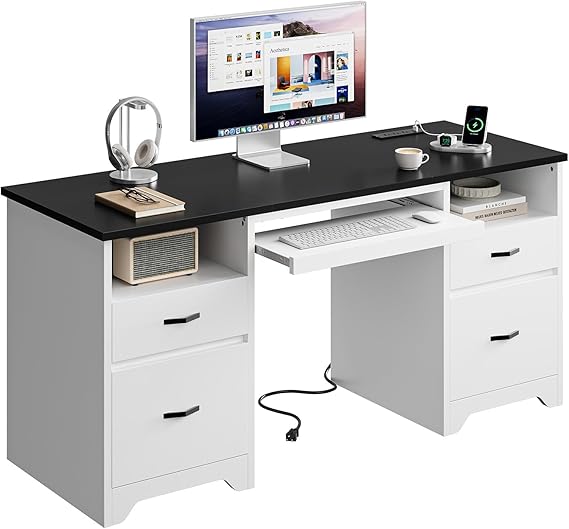 77.8" Executive Desk with Hutch and LED Light