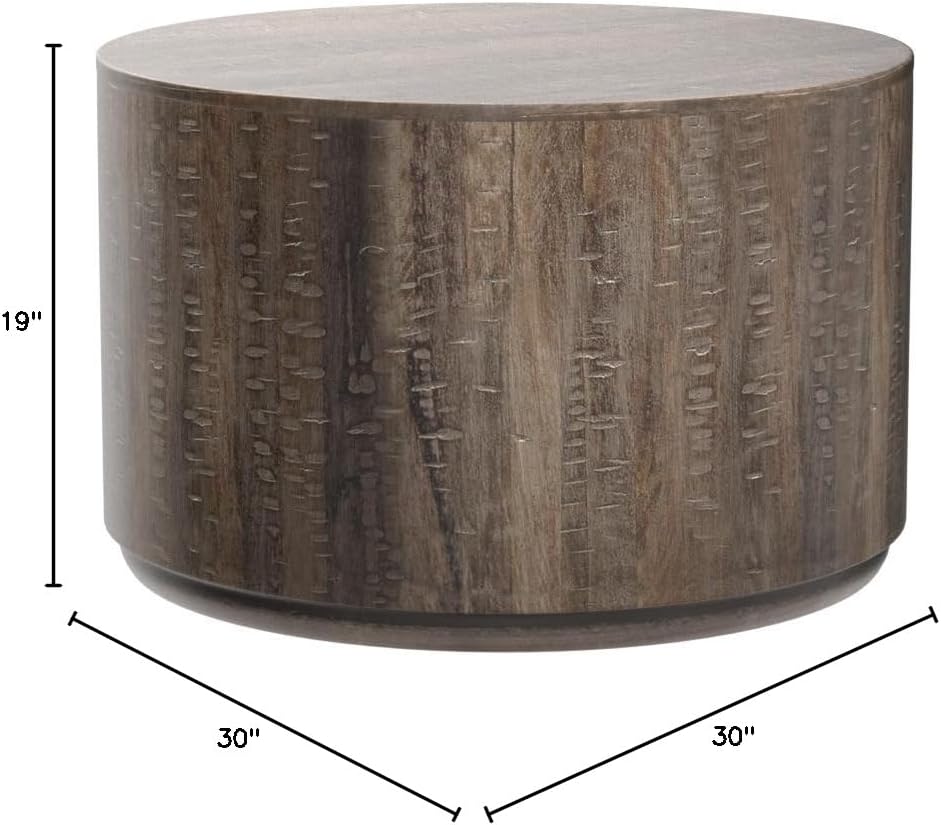 Round Drum Coffee Table Gray Wash Mango Wood