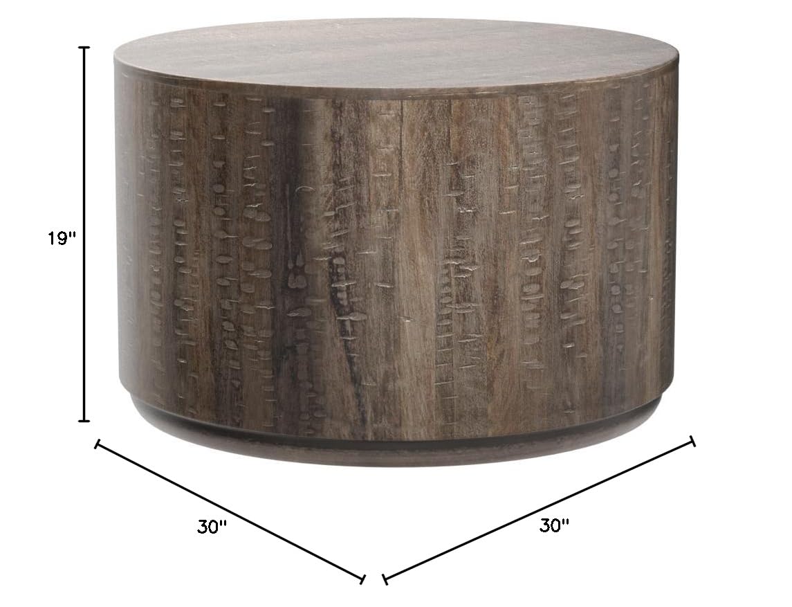Round Drum Coffee Table Gray Wash Mango Wood