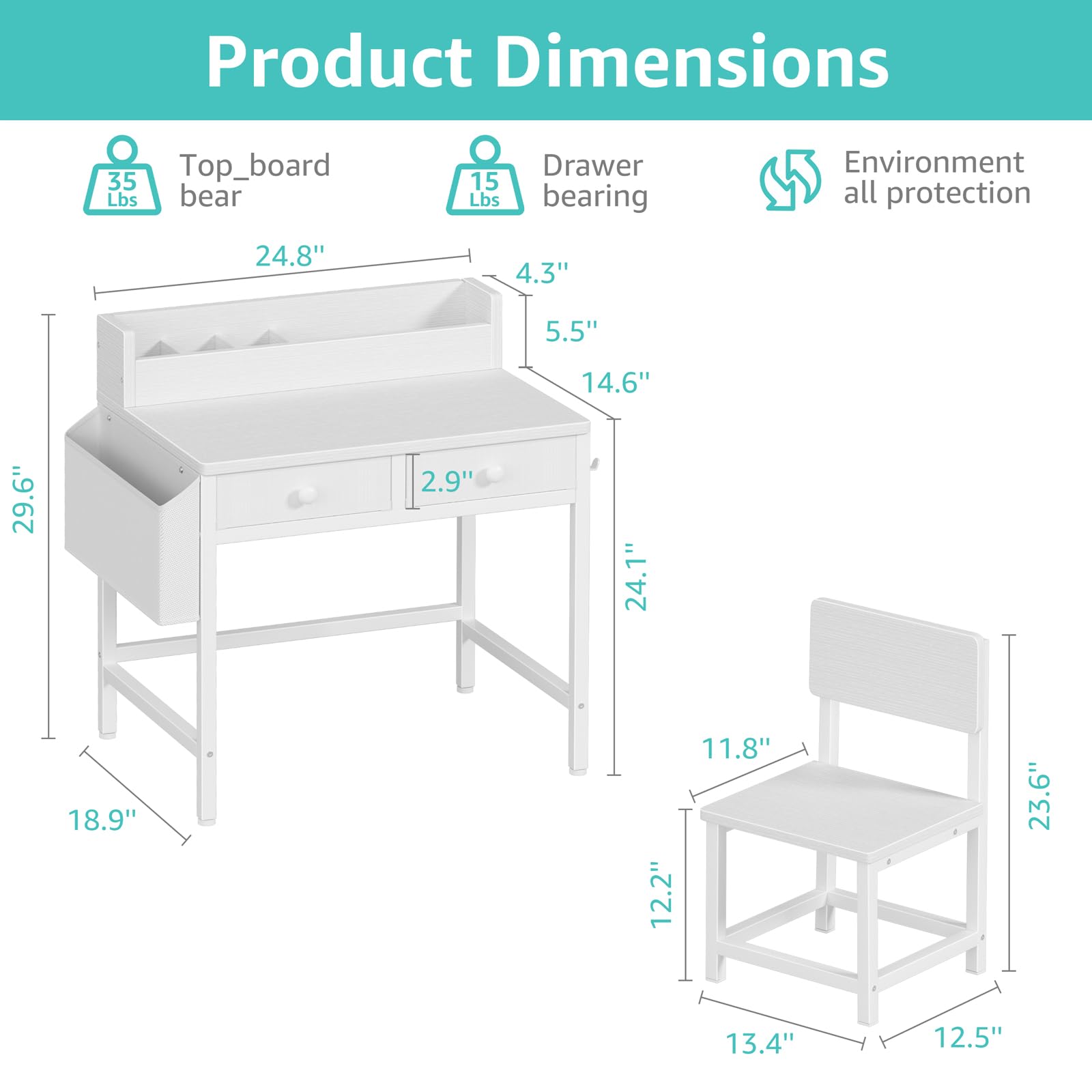 Kids Desk and Chair Set with Storage