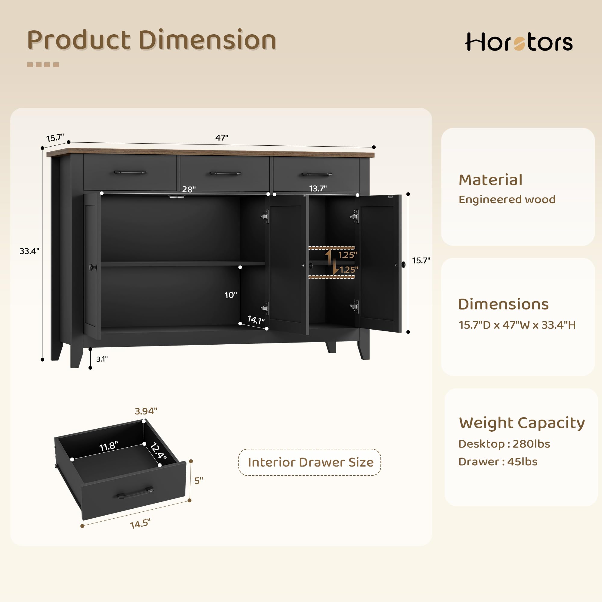 Buffet Cabinet with Storage Drawers and Adjustable Shelf
