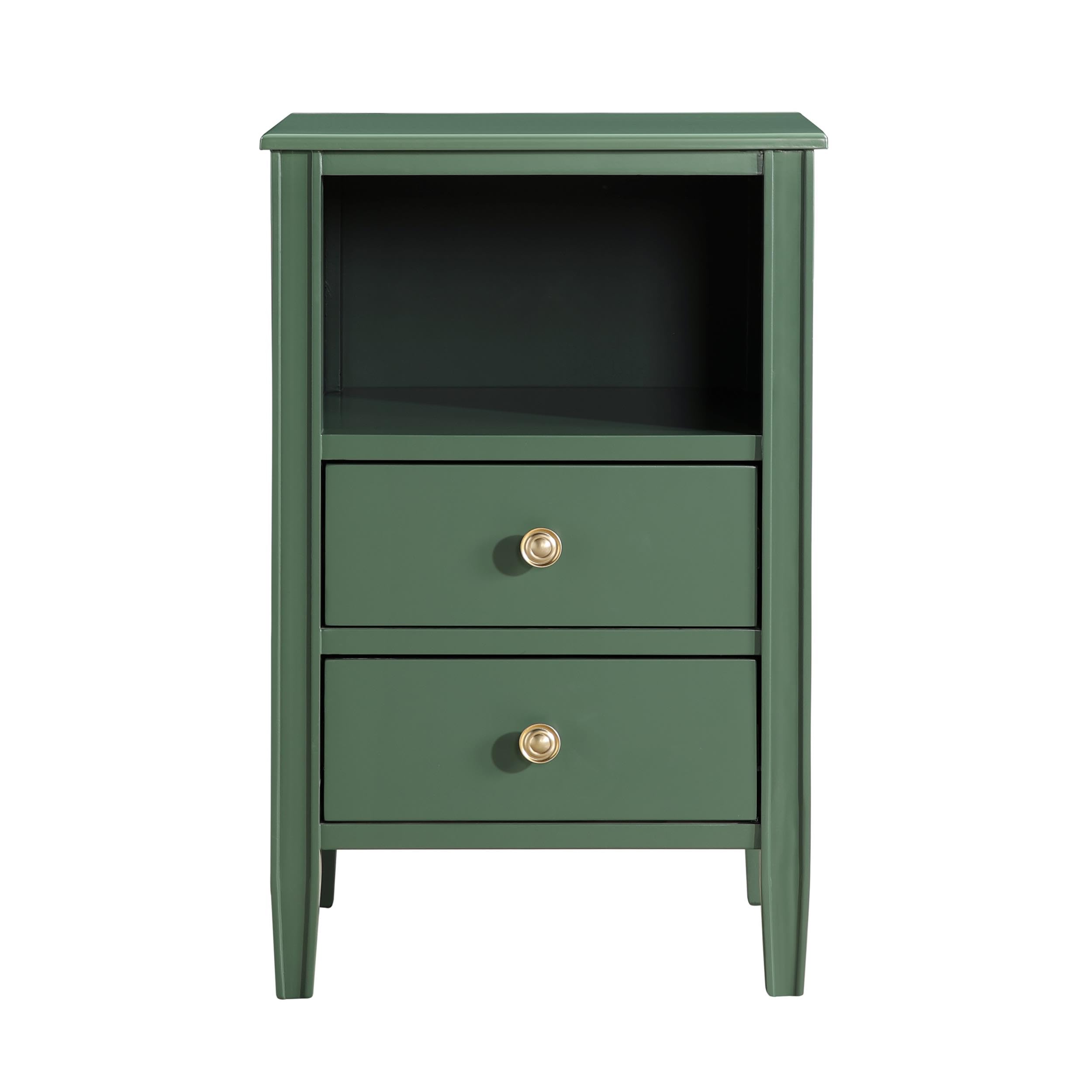 2-Drawer Vintage Green Painted Wood Storage Nightstand