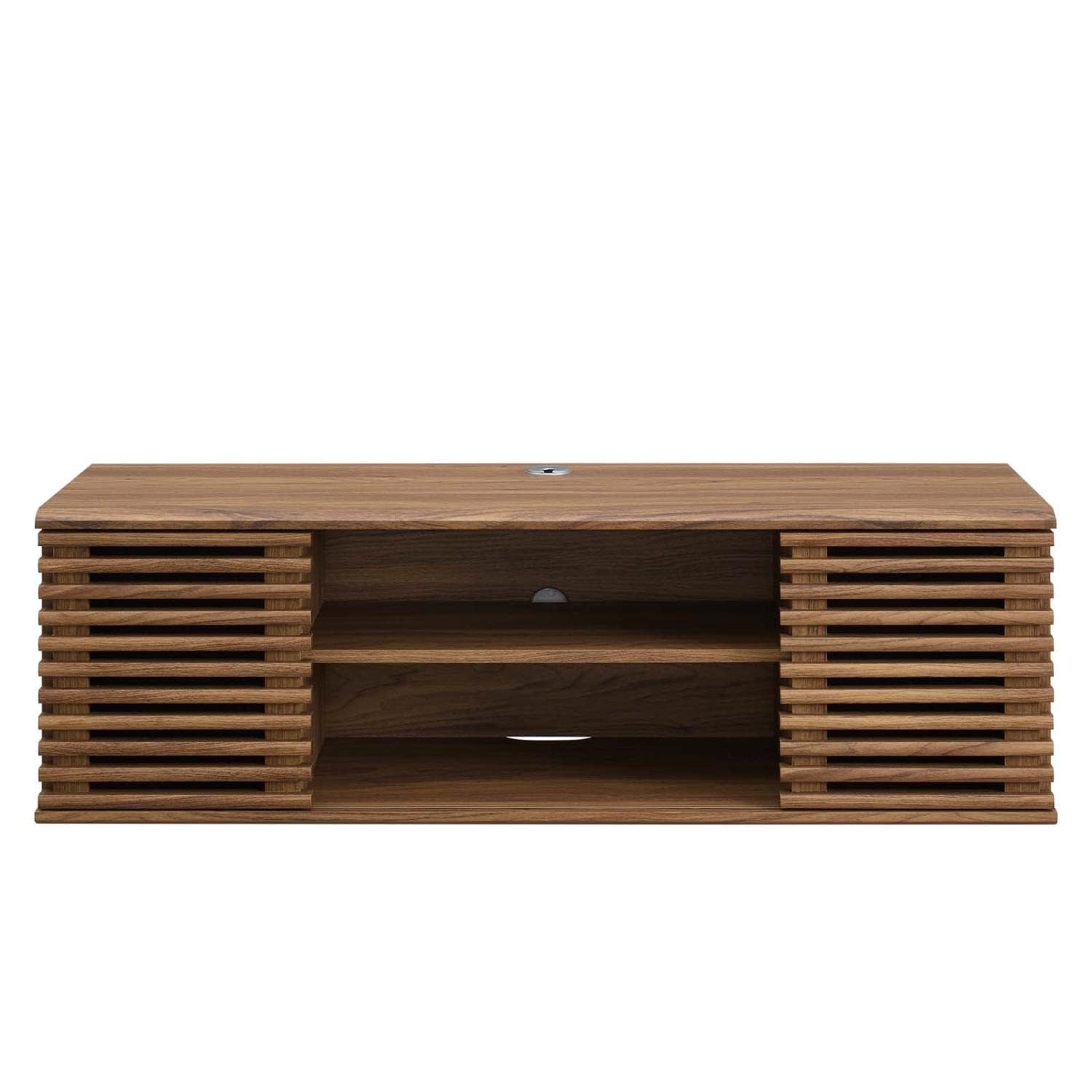 Modway Render 46" Mid-Century Modern Wall Mount Media Console TV Stand, 46 Inch, Walnut